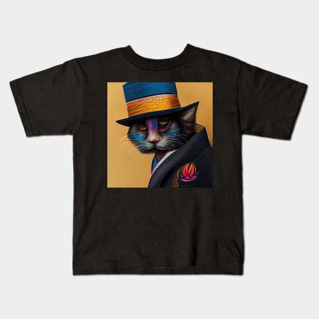 dapper cat Kids T-Shirt by heartyARTworks